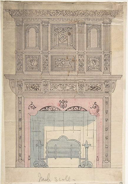 Design for Fireplace and Grate 19th cent-Anonymous, British, 1,  Poster Print Wall Art