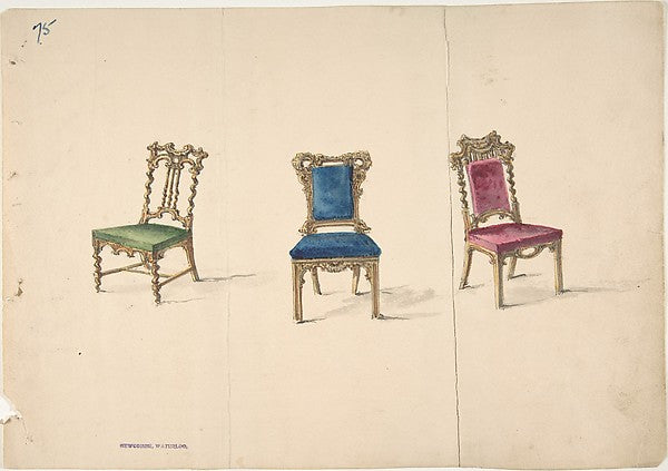 Designs for Three Chairs early 19th cent-Anonymous, British, 1,  Poster Print Wall Art