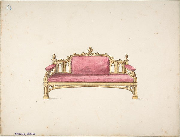 Design for a Gothic Settee early 19th cent-Anonymous, British,,16x12"(A3)Poster