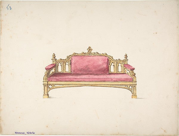 Design for a Gothic Settee early 19th cent-Anonymous, British,,16x12