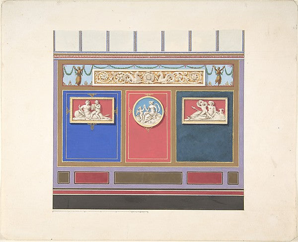 Painted Wall Decor Featuring Three Medallions 19th cent-Attrib,  Poster Print
