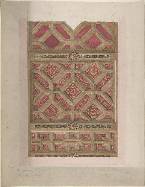 Design for Coffered Ceiling in Red and Gold second half 19th c,  Poster Print Wall Art