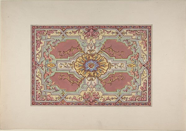 Design for a Painted Ceiling with Strapwork and Foliage on a R,  Poster Print Wall Art