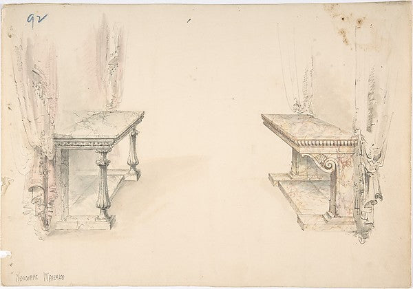 Designs for Two Marble Pier Tables with Draperies early 19th c,16x12