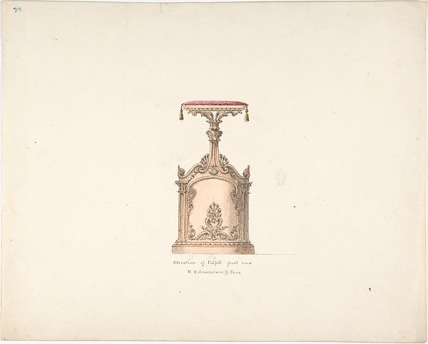 Elevation of a Pulpit  Front View  R. Edmundson & Sons early 1,  Poster Print Wall Art