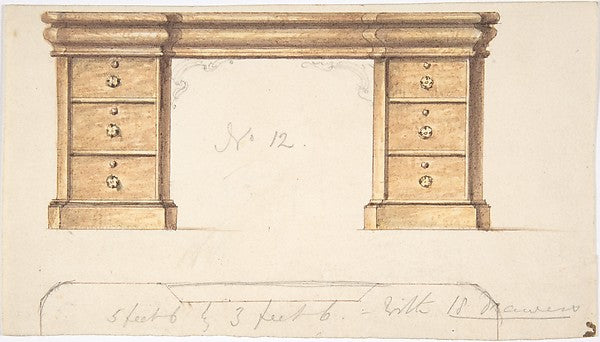 Design for a Desk with Two Sets of Drawers early 19th cent-Ano,16x12"(A3)Poster