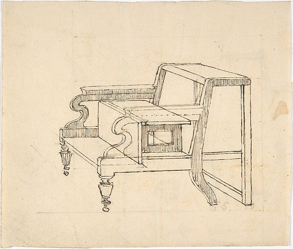 Design for a Small Stepstool with Front Casters  early 19th ce,  Poster Print Wall Art