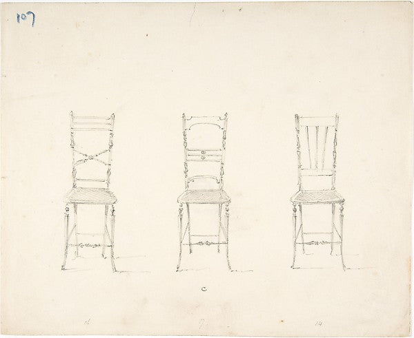 Design for Three Slender Chairs early 19th cent-Anonymous, Bri,  Poster Print Wall Art