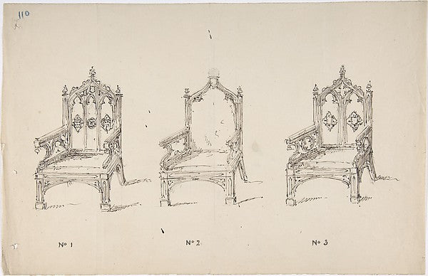 Design for Three Low Gothic Style Arm Chairs early 19th cent-A,  Poster Print Wall Art