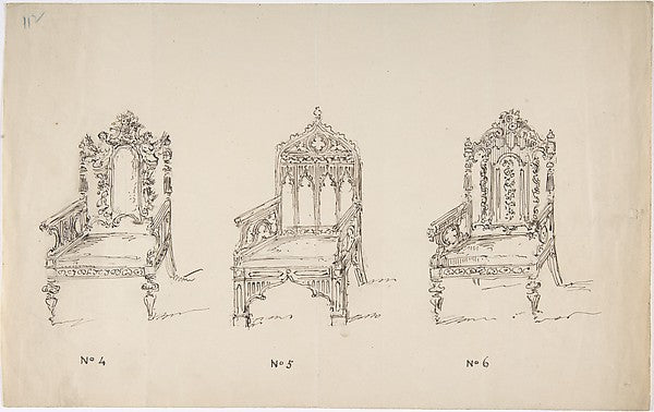 Design for Three Low Gothic or Renaissance Style Arm Chairs ea,  Poster Print Wall Art