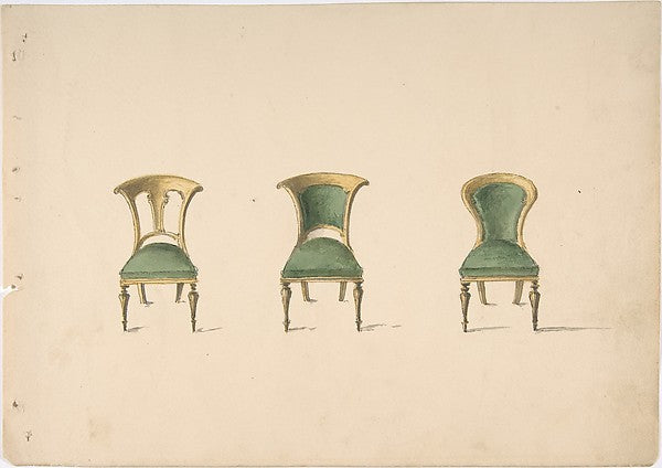 Design for Three Chairs with Green Upholstery early 19th cent-,  Poster Print Wall Art