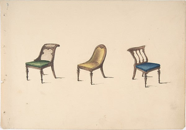 Design for Three Chairs with Slanted Backs  Green  Yellow and ,  Poster Print Wall Art