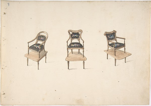 Design for Three Small Elevated Armchairs early 19th cent-Anon,  Poster Print Wall Art