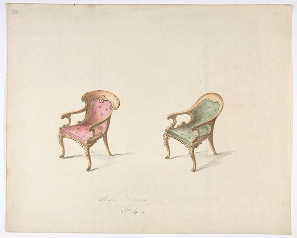 Design for Two Armchairs with Red and Green Upholstery early 1,  Poster Print Wall Art