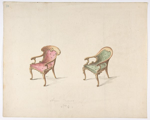 Design for Two Armchairs with Red and Green Upholstery early 1,16x12