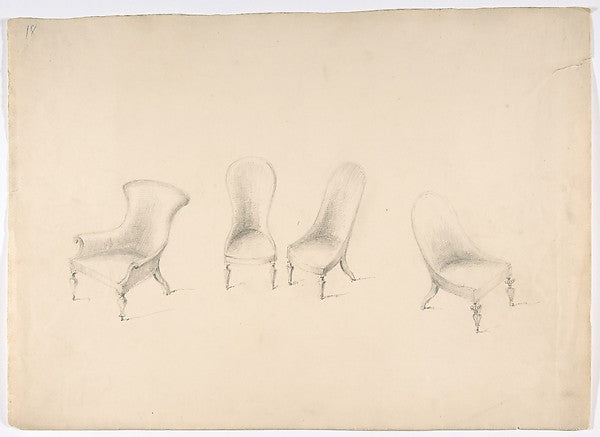 Design for Four Uphostered Chairs on Casters  One with Arms ea,  Poster Print Wall Art