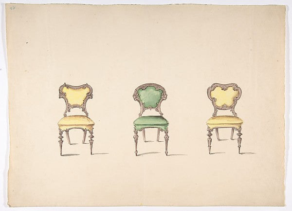 Design for Three Chairs Upholstered in Green and Yellow early ,  Poster Print Wall Art