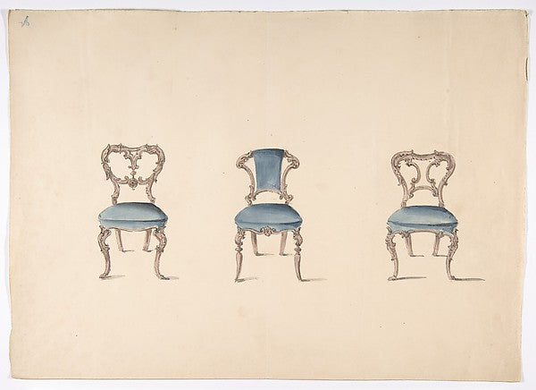 Design for Three Chairs Upholstered in Blue early 19th cent-An,  Poster Print Wall Art