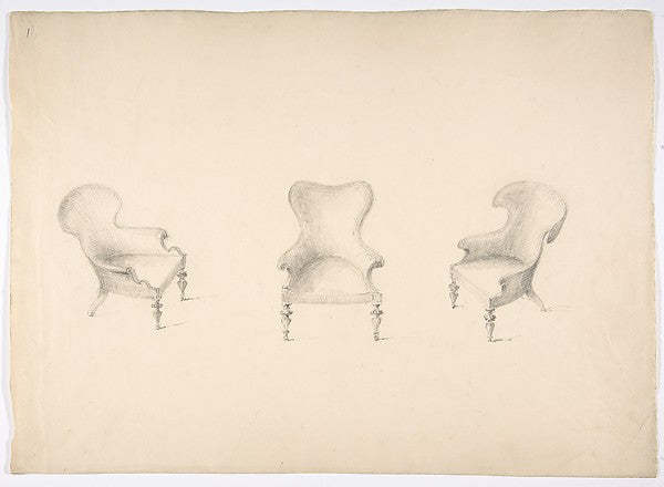 Design for Three Low Uphostered Arm Chairs early 19th cent-Ano,  Poster Print Wall Art