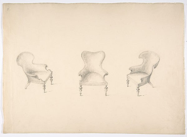 Design for Three Low Uphostered Arm Chairs early 19th cent-Ano,16x12