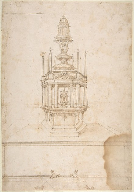Design for an Polygonal Tabernacle  with Obelisks and a Pedime,  Poster Print Wall Art