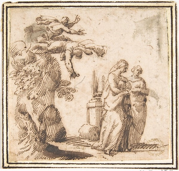 Unidentified Subject -   Two Falling Figures and Two Standing Wo,  Poster Print Wall Art