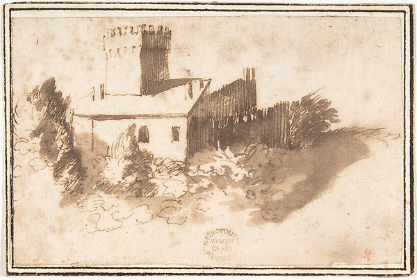Landscape with a Fortified Building 1624–63-attributed to Fran,  Poster Print Wall Art
