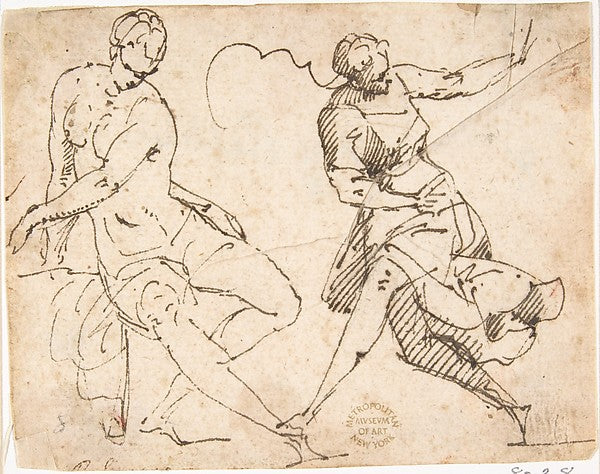 Seated Female Nude and Dancing Female Figure 1624–63-Francesco,  Poster Print Wall Art