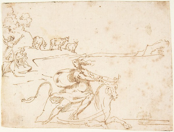 The Rape of Europa 1624–63-attributed to Francesco Allegrini ,  Poster Print Wall Art