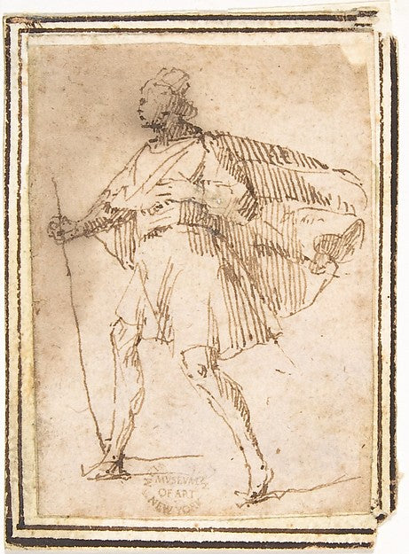 Standing Male Figure with Cloak and Staff 1624–63-Francesco Al,  Poster Print Wall Art