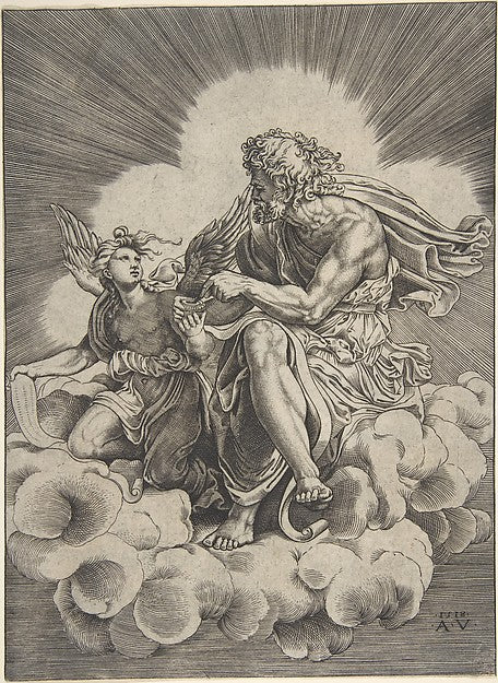 Saint Matthew dated 1518-Agostino Veneziano , Designed by Giul,  Poster Print