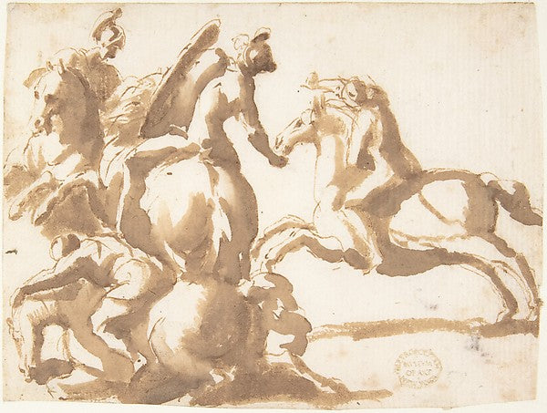 Four Horsemen in Battle 1624–63-attributed to Francesco Allegr,  Poster Print Wall Art