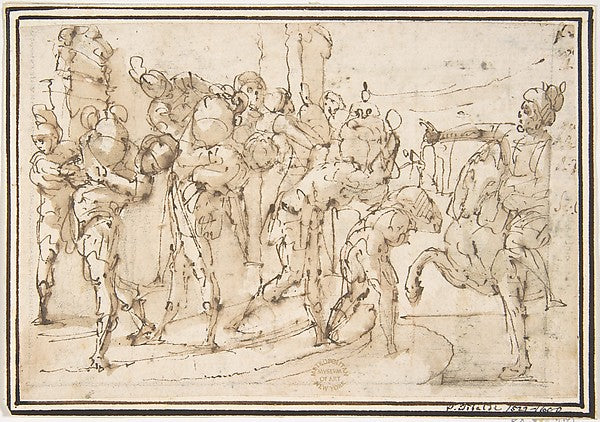 Men Carrying Jars 1624–63-attributed to Francesco Allegrini  1,  Poster Print Wall Art