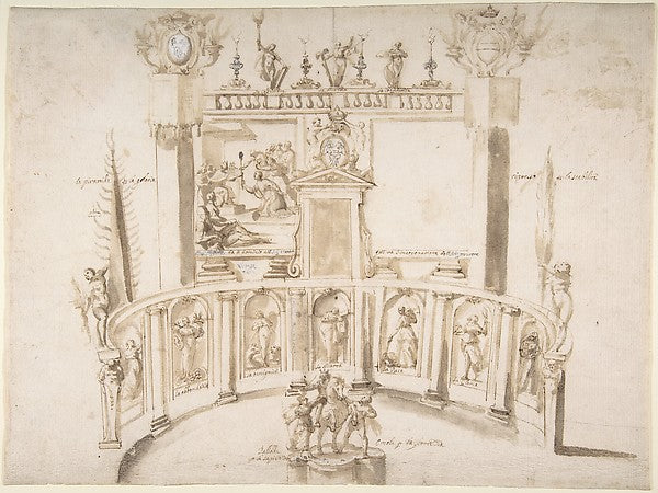 Design for a Garden Fête with a Semi-circular Wall and Statues,  Poster Print Wall Art