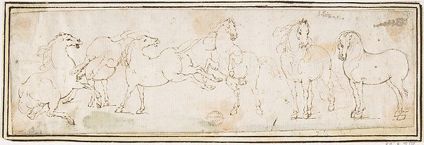 Six Horses 1624–63-attributed to Francesco Allegrini  1615/20–,  Poster Print Wall Art