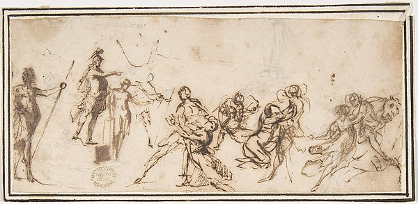 The Rape of the Sabines 1624–63-attributed to Francesco Allegr,  Poster Print Wall Art