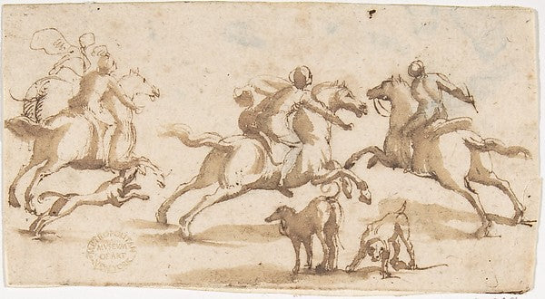 Horsemen Hunting 1624–63-attributed to Francesco Allegrini  16,  Poster Print Wall Art