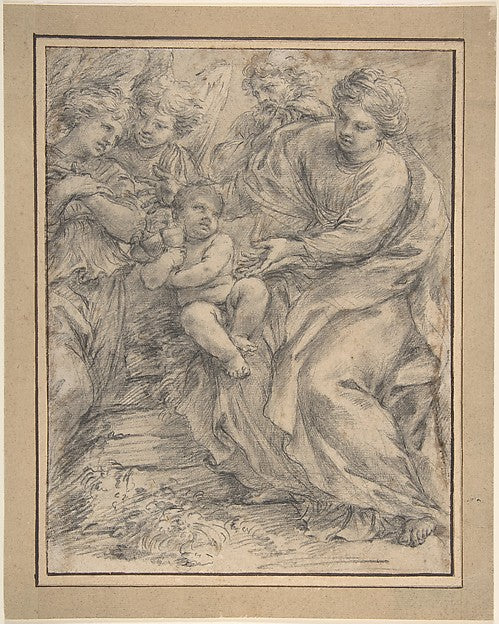 The Holy Family with Two Angels 1598–1654-Alessandro Algardi,16x12"(A3) Poster