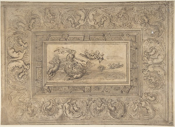 Design for a Ceiling with a Woman  in a Chariot and Putti . De,  Poster Print Wall Art