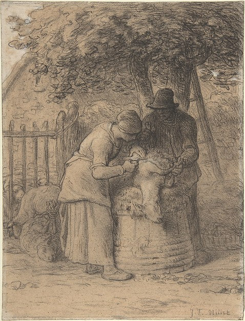 Sheepshearing Beneath a Tree c1854-Jean-François Millet,  Poster Print Wall Art