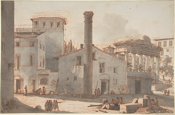 View of the Roman Forum with the Column of Phocas and the Temp,  Poster Print Wall Art