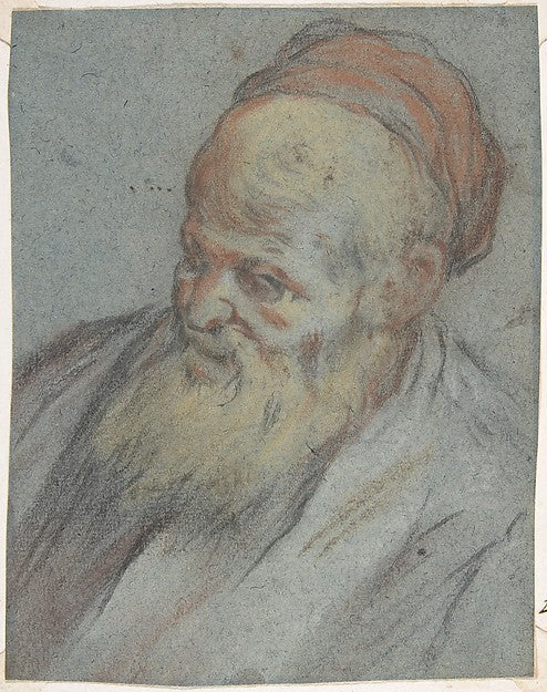 Bust-Length Study of a Bearded Man with Cap in Three-Quarter V,  Poster Print Wall Art