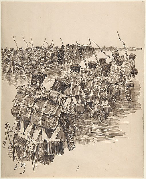 Soldiers Marching in Water 19th cent-Charles-Henri Pille,  Poster Print