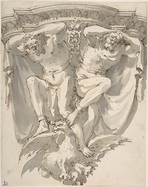 Design for a Decorated Console with Two Slaves on Top of an Ea,  Poster Print Wall Art