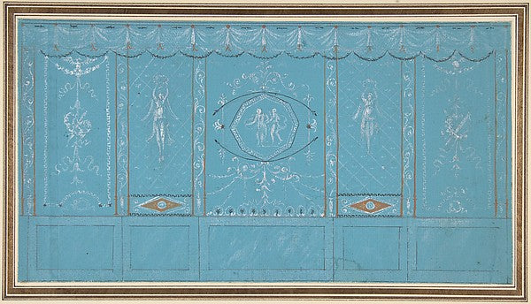 Design for a Decorated Wall with Grottesque over Blue Backgrou,  Poster Print Wall Art