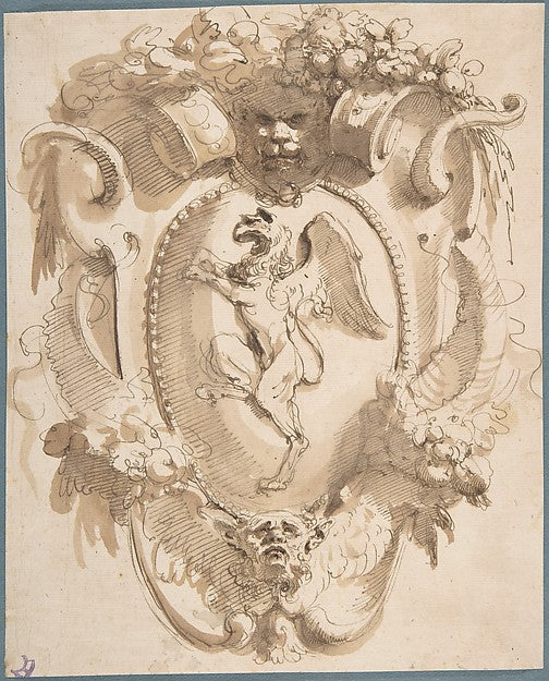 Design for a Cartouche with a Coat of Arms containing a Griffi,  Poster Print Wall Art