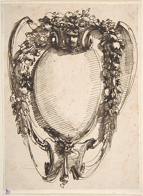 Design for a Cartouche with Hanging Garlands 1732–1802-Attribu,  Poster Print Wall Art