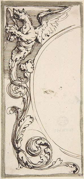 Left Half of a Cartouche with Griffin and Acanthus Scroll 1732,  Poster Print Wall Art