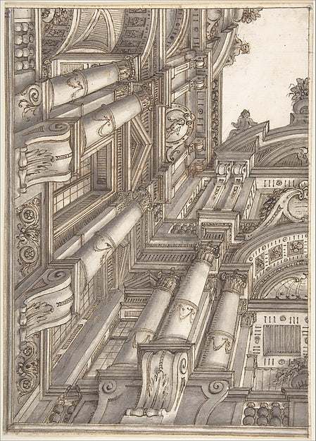 Foreshortened or Trompe L'Oeil View of the Architecture Surrou,  Poster Print Wall Art