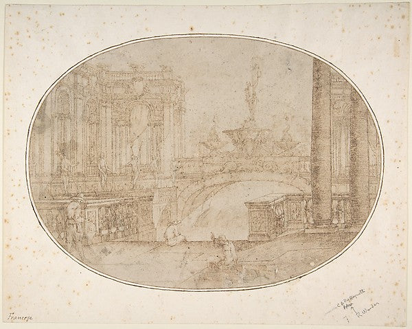 Architectural Perspective for a Stage Set with a Bridge Statu, Poster ...